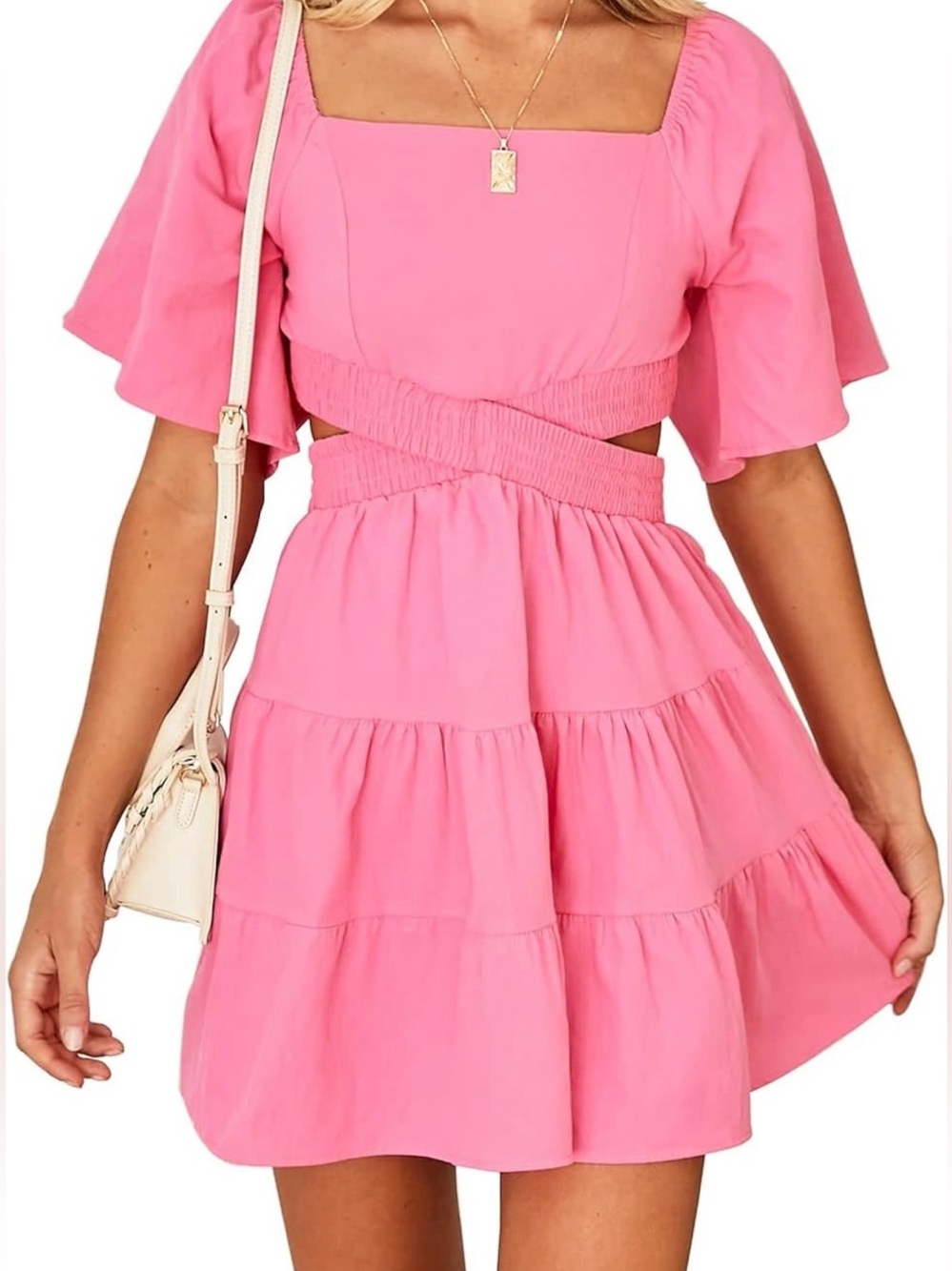 Velvet Pink Tiered Cutout Mini Dress